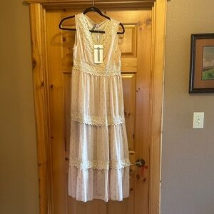 Elegant Cream Lace Trim Dress